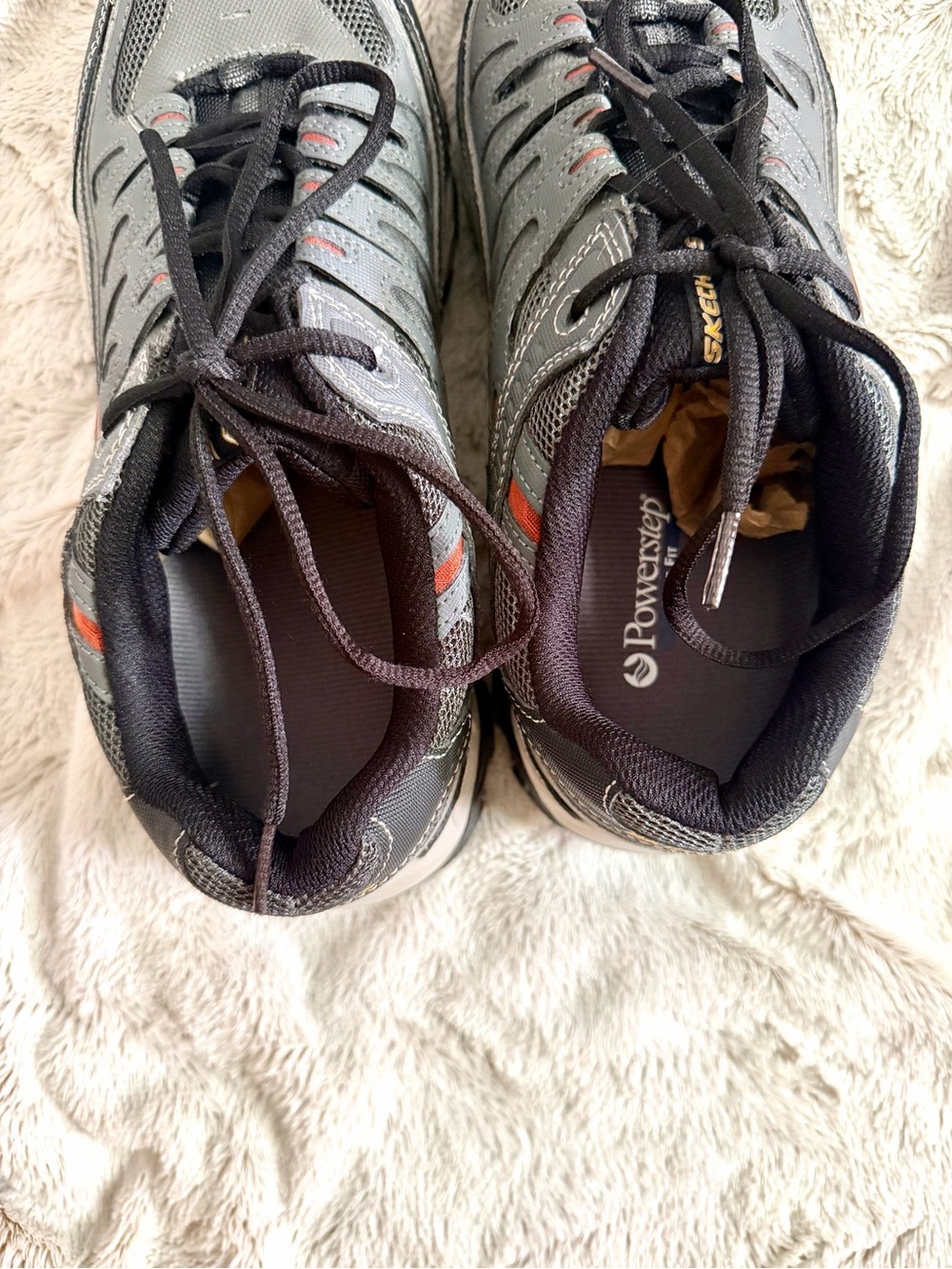 Skechers Men’s Gray and Black Outdoor Trail Sneakers with Orange Accents - Picture 7 of 9